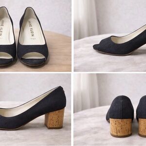 Anne Klein Black Peep Toe Heels with Cork Block